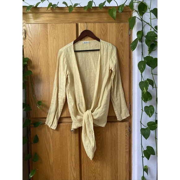Allen Allen Womens 100% Linen Blouse Tunic Cardigan Asymmetric Made in USA - Picture 1 of 5